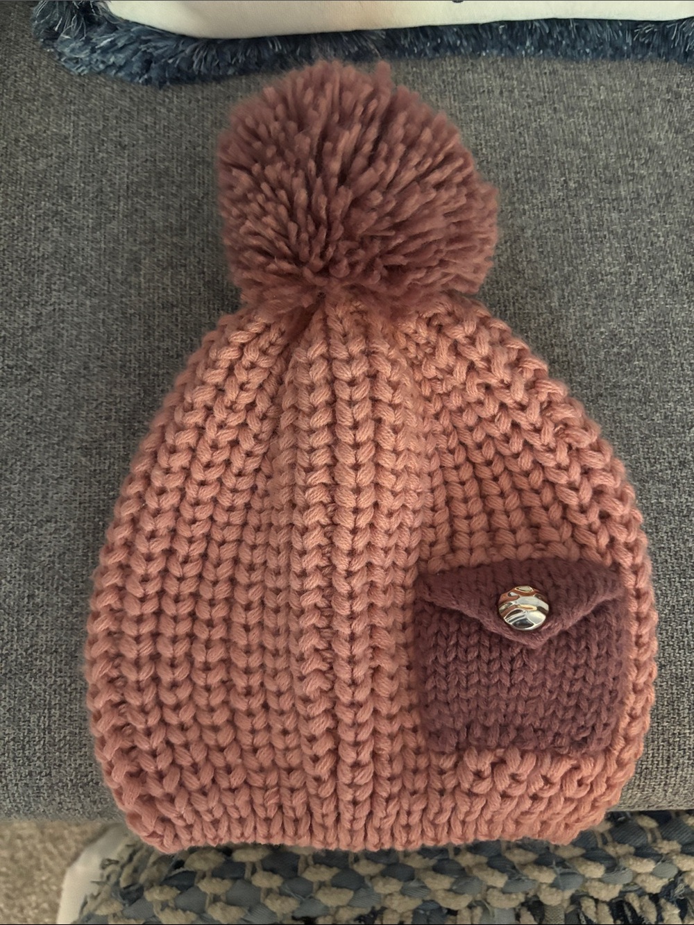Kids Knit Pom Pom Beanie - Dusty Rose